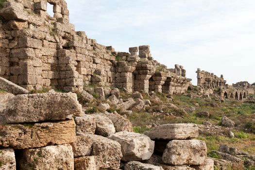 Ancient ruins in the town of Side, Turkey