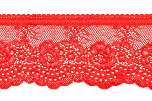 red lace with pattern in the manner of flower on white background