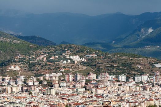 View of the city Alanya in Turkey against the backdrop of the mountains