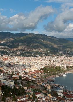 View of the city Alanya in Turkey against the backdrop of the mountains
