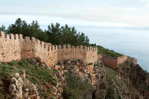 fortress on the hill in the town Alanya in Turkey