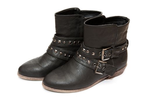 pair of black leather women's boots on a white background