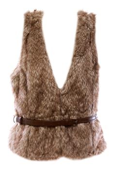 fur vest with a brown belt with a white background