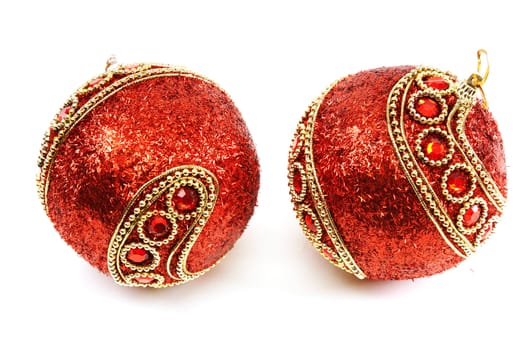 red Christmas balls isolated on a white background