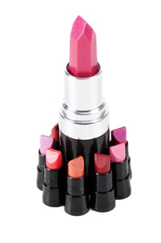 Female red lipstick on a white background