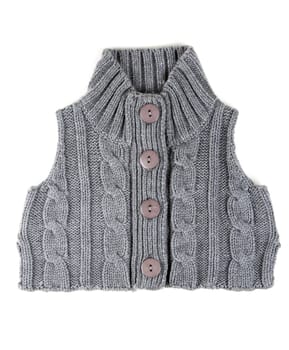 Grey knitted waistcoat with the buttons on a white background