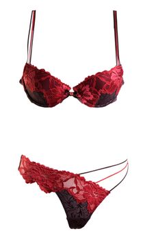 set of black  and red lingerie with a pattern in the form of flowers