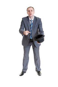 businessman in a black hat on white background