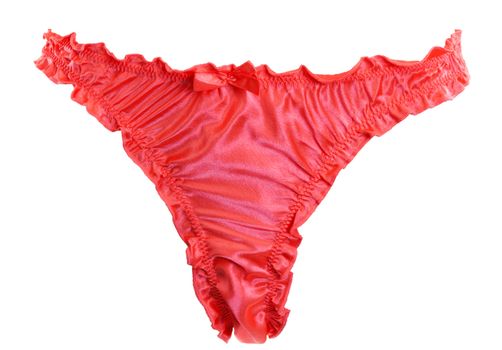 Female red lace panties on white background