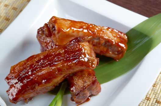 chinese cuisine .roasted pork ribs in a plate