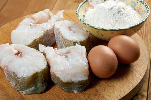  codfish  steak .prepared fish,egg,flour