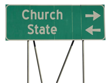 Isolated green road sign on a white background