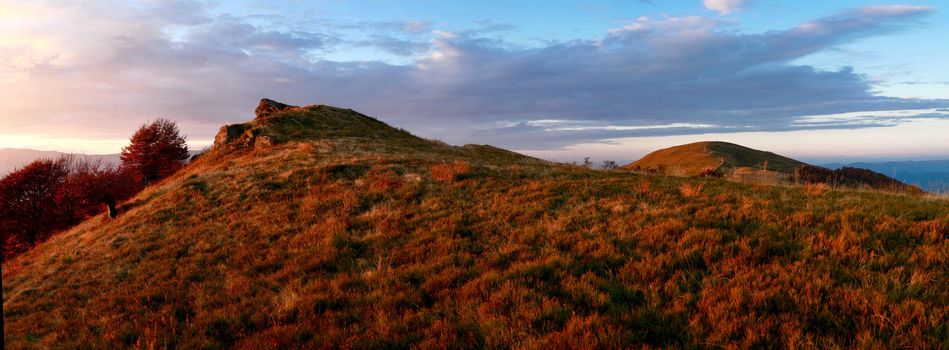 An image of autumn mountains covered with red grass