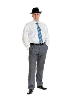 businessman in a black hat on white background