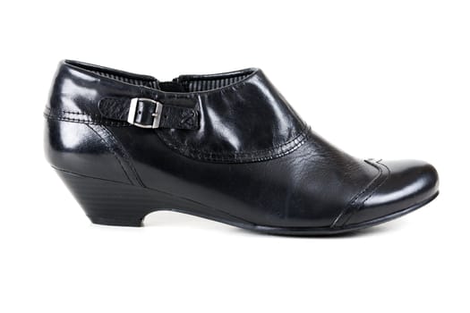 one black leather women's shoes on a white background