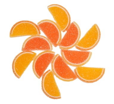 colored marmalade stacked pattern on a white background