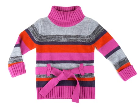 Striped sweater for children with a belt on a white background