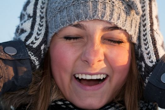 portrait of a beautiful girl close up in winter