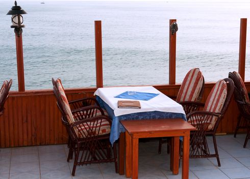 Empty cafe by the sea in Turkey