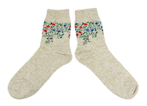 pair of socks made of linen isolated on white background