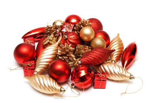 Christmas toys and gifts on a white background