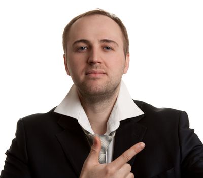 disheveled businessman with unleashed a tie on a white background