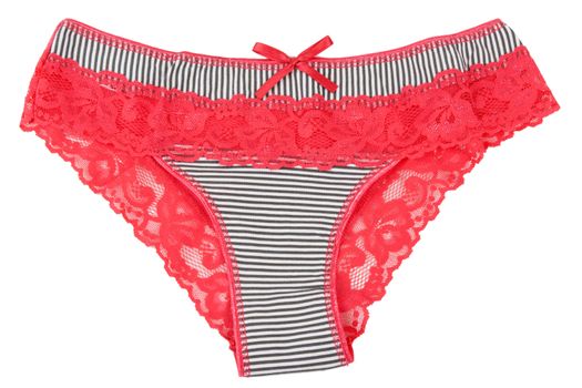 red lace panties for women isolated on white background