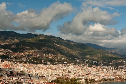 View of the city Alanya in Turkey against the backdrop of the mountains