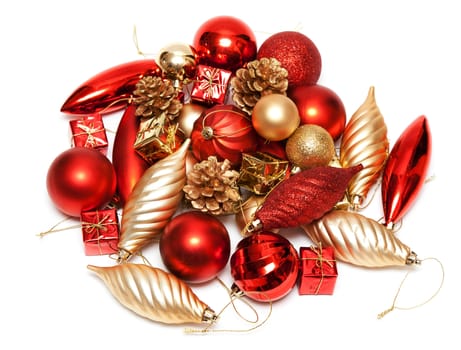 Christmas toys and gifts on a white background