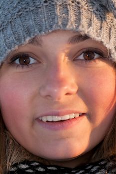 portrait of a beautiful girl close up in winter