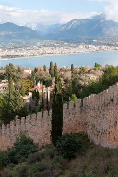 fortress on the hill in the town Alanya in Turkey