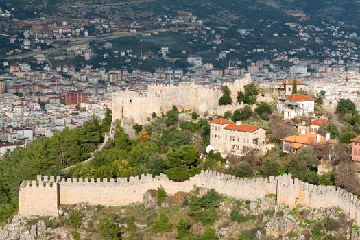 fortress on the hill in the town Alanya in Turkey