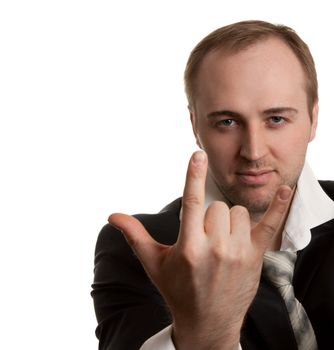 disheveled businessman with unleashed a tie on a white background