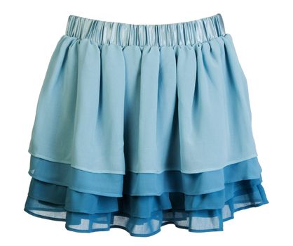 Blue satin mini skirt isolated on white background
