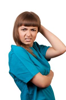 portrait of a young brunette, isolated on a white background