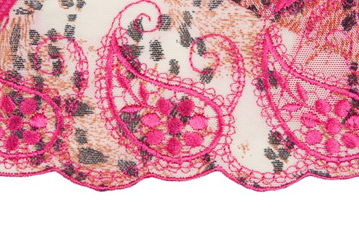 satin lace with a floral pattern on a white background