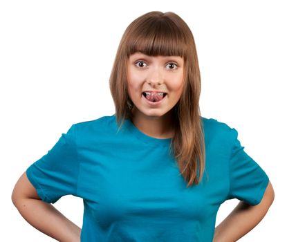 portrait of a young brunette, isolated on a white background