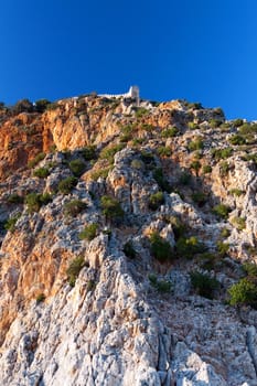 Yellow Mountain in the background of bright blue sky