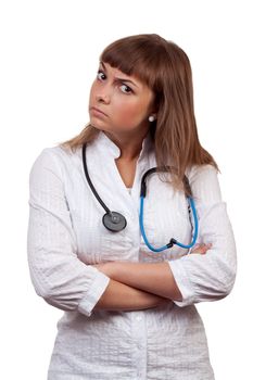 crazy girl doctor isolated on white background