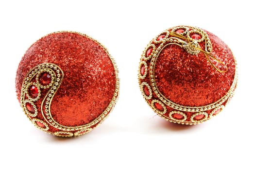 red Christmas balls isolated on a white background