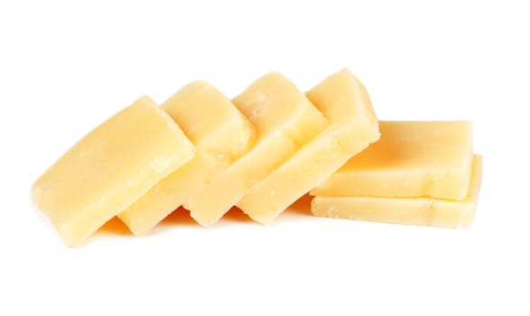aged cheese, sliced isolated on a white background