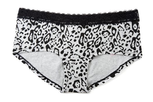 Black feminine undershorts with pattern on white background