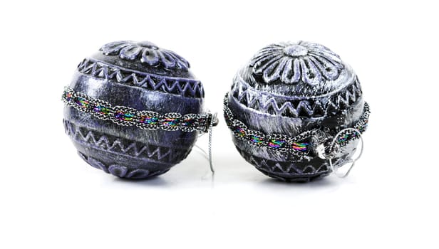 two silver Christmas ball on white background