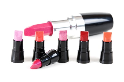 Female red lipstick on a white background