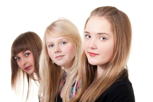 portrait of three girls isolated on white background