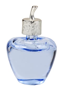 blue perfume bottle isolated on white background