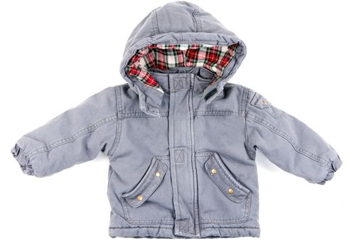 Children's gray jacket with a hood isolated on a white background