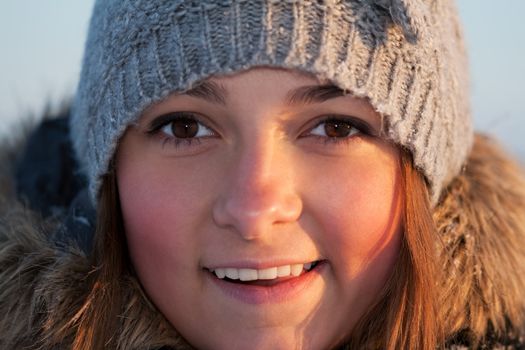 portrait of a beautiful girl close up in winter