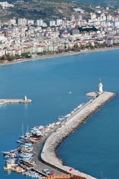 View of the yacht marina, the lighthouse and Coast