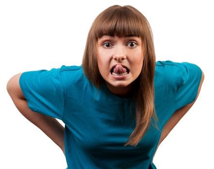portrait of a young brunette, isolated on a white background
